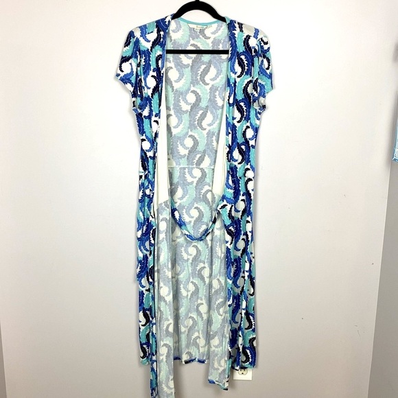 Boden Wrap Dress Blue feather Print Midi size 12L - Picture 11 of 15